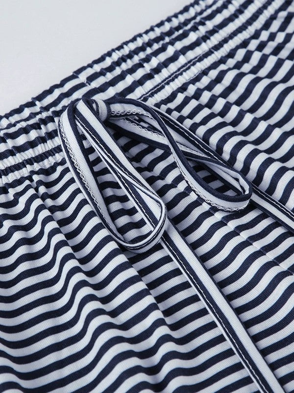 Blue Striped Drawstring Low Rise Pants