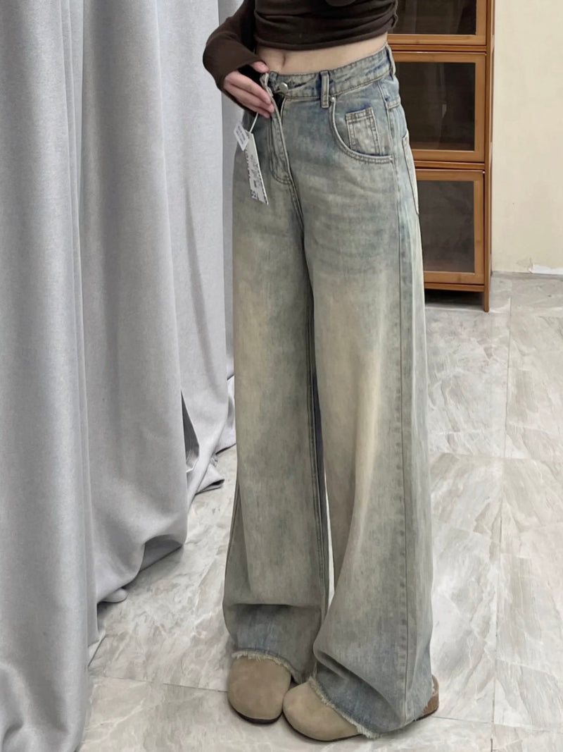 Light Faded Effect Raw Edge Boyfriend Pants