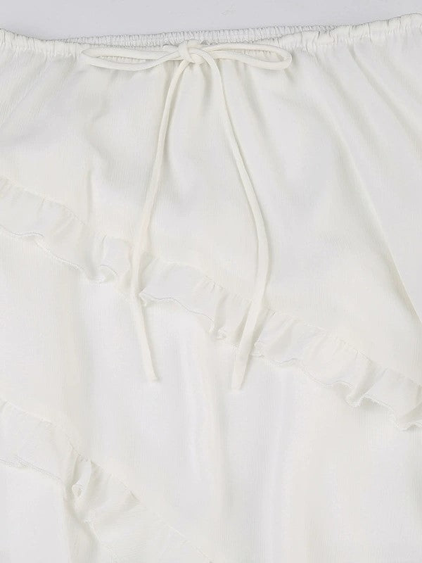 Split Lace Up Ruffle Patchwork Maxi Skirt