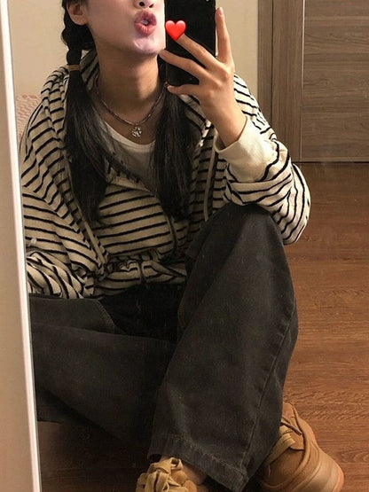 Stripe Zipper Cardigan Hoodie