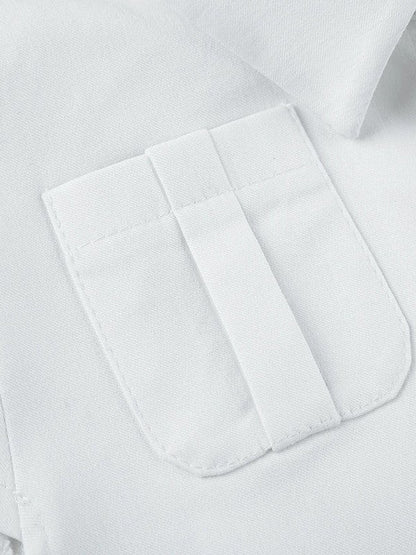 White Button Front Pocket Blouse