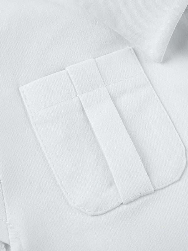 White Button Front Pocket Blouse
