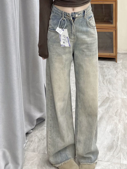 Light Faded Effect Raw Edge Boyfriend Pants