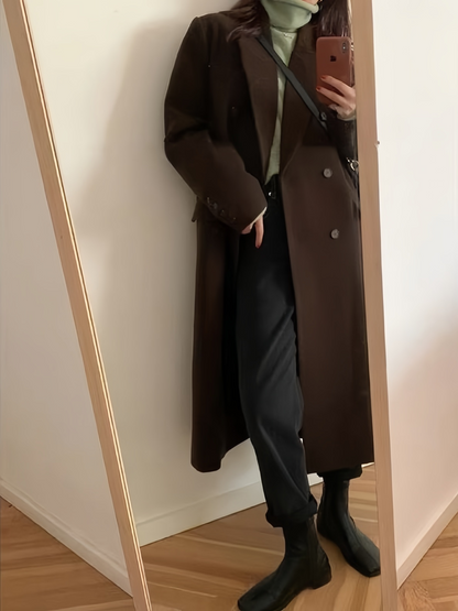 Brown Long Coat With Lapel Collar