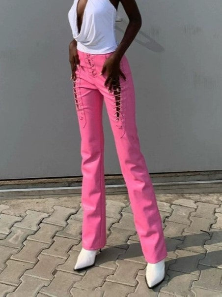 Cutout Detail Pu Leather Pants