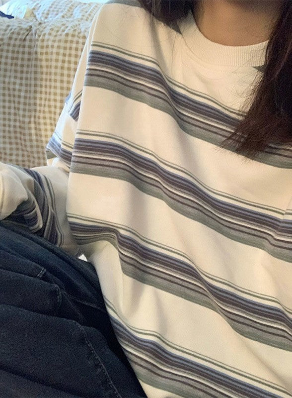 White Oversized Stripe Long Sleeve Sweatshirt