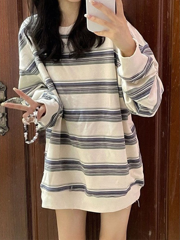 White Oversized Stripe Long Sleeve Sweatshirt