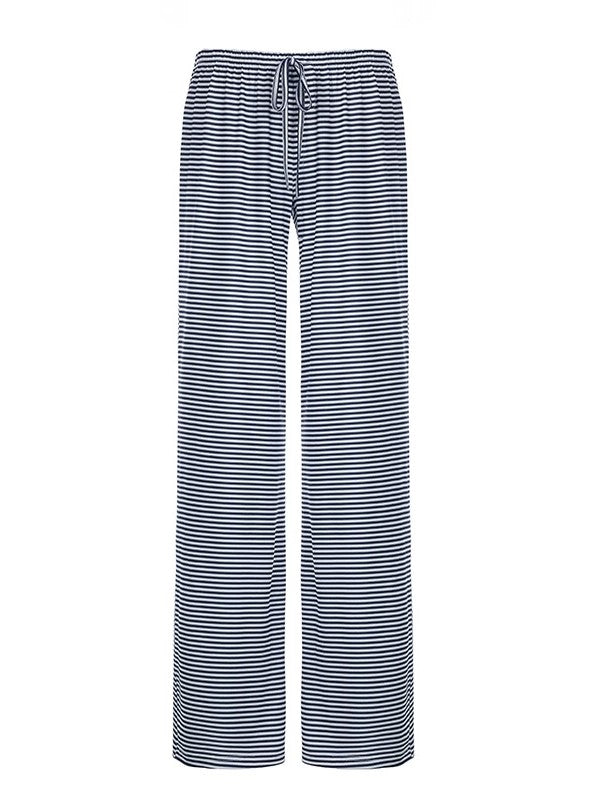 Blue Striped Drawstring Low Rise Pants