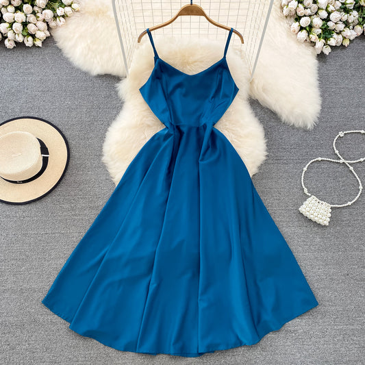 Simple V-neck Long Dresses, A-line Spaghetti Straps Party Dresses P277