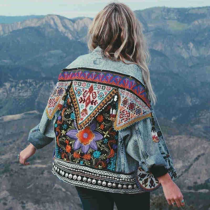 Denim Appliques Embroidery Coat