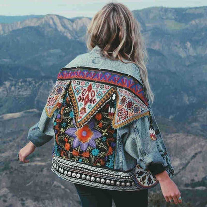 Denim Appliques Embroidery Coat