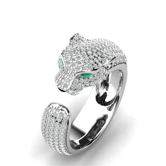 Adjustable Jaguar Ring and Rose Gold With Green Zirconia Eyes