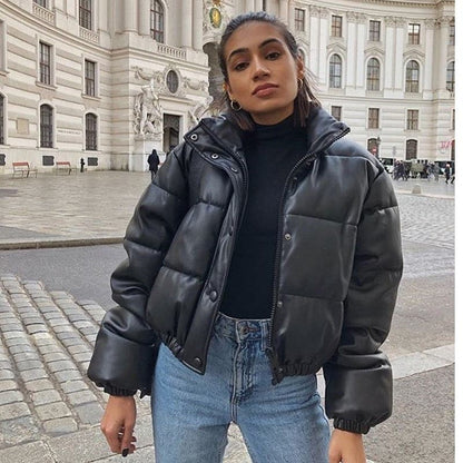 Thick Warm Short Black Pu Leather Coats