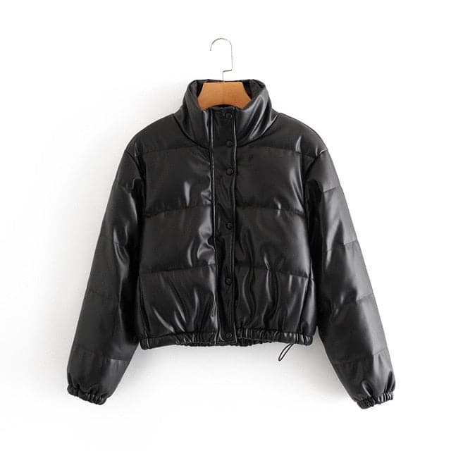 Thick Warm Short Black Pu Leather Coats