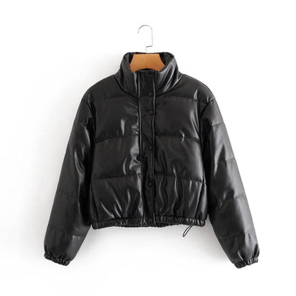 Thick Warm Short Black Pu Leather Coats