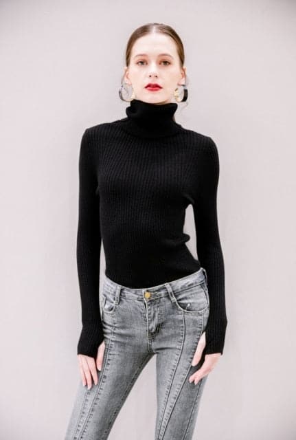 Korean Style Turtelneck Sweater Slim Winter Sleeve Knitted Turtelneck Sweater Pull Femme Clothing