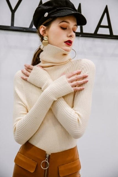 Korean Style Turtelneck Sweater Slim Winter Sleeve Knitted Turtelneck Sweater Pull Femme Clothing