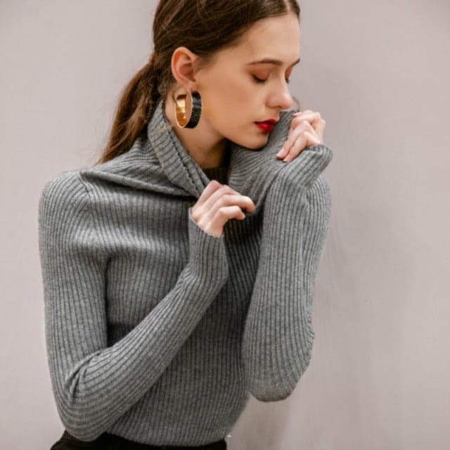 Korean Style Turtelneck Sweater Slim Winter Sleeve Knitted Turtelneck Sweater Pull Femme Clothing