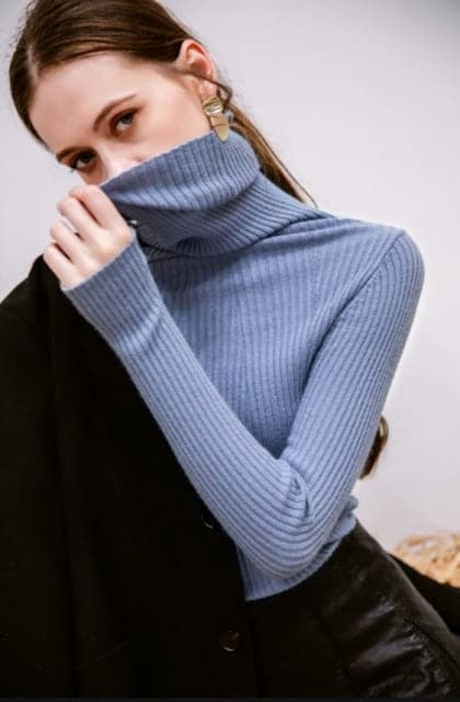 Korean Style Turtelneck Sweater Slim Winter Sleeve Knitted Turtelneck Sweater Pull Femme Clothing