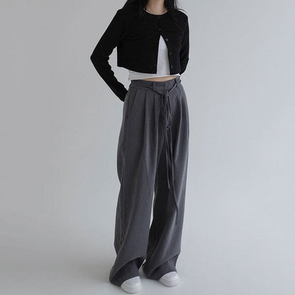 High Waist Wide Leg Long Suit Pants New Drawstring Loose Trousers Pantalones
