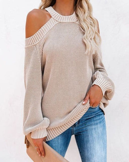 Hollow Out Sweater Backless Halter Cross Jumper Autumn Winter New Oversize Puff Sleeve Sweaters Tops