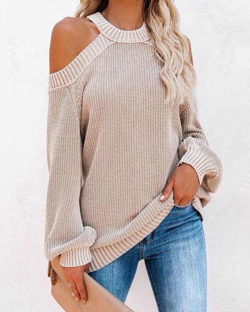 Hollow Out Sweater Backless Halter Cross Jumper Autumn Winter New Oversize Puff Sleeve Sweaters Tops