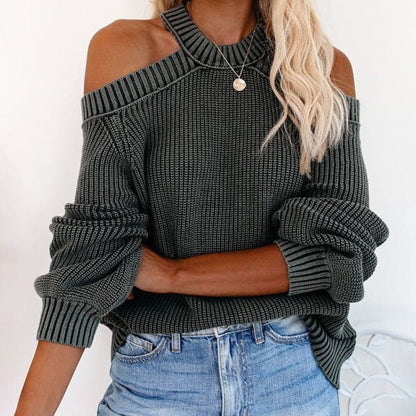 Hollow Out Sweater Backless Halter Cross Jumper Autumn Winter New Oversize Puff Sleeve Sweaters Tops