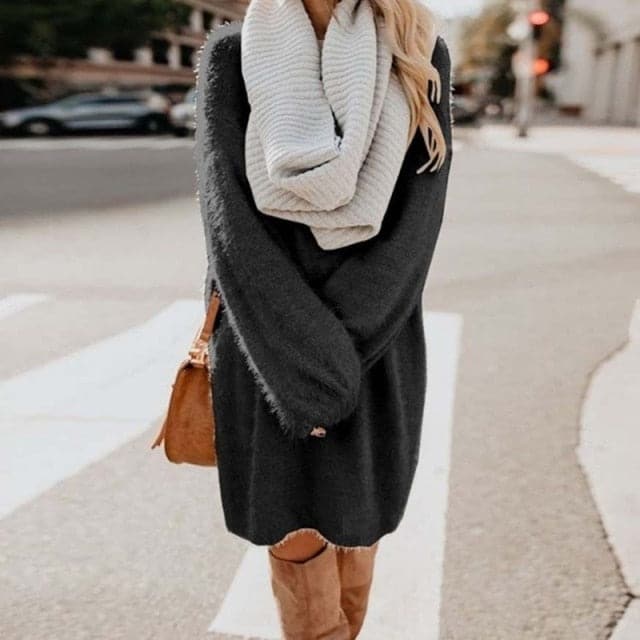 Long Sleeve Fluffy Sweater Dress