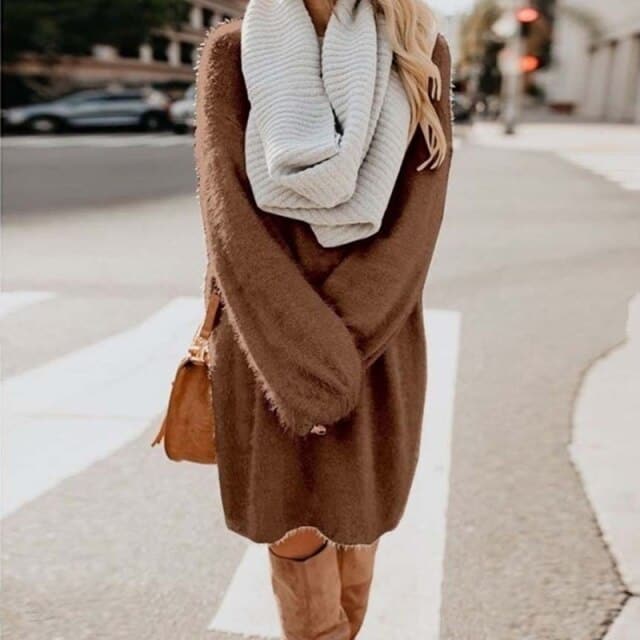 Long Sleeve Fluffy Sweater Dress