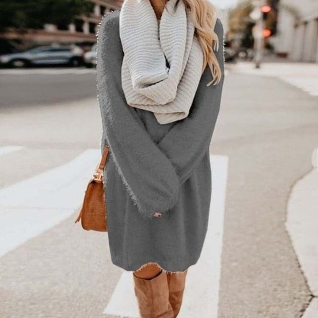 Long Sleeve Fluffy Sweater Dress