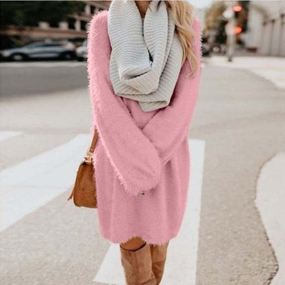 Long Sleeve Fluffy Sweater Dress