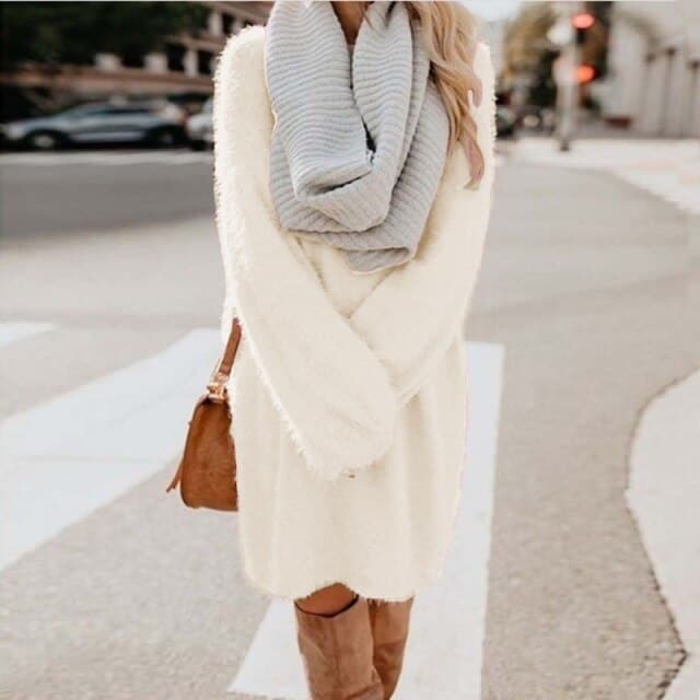 Long Sleeve Fluffy Sweater Dress
