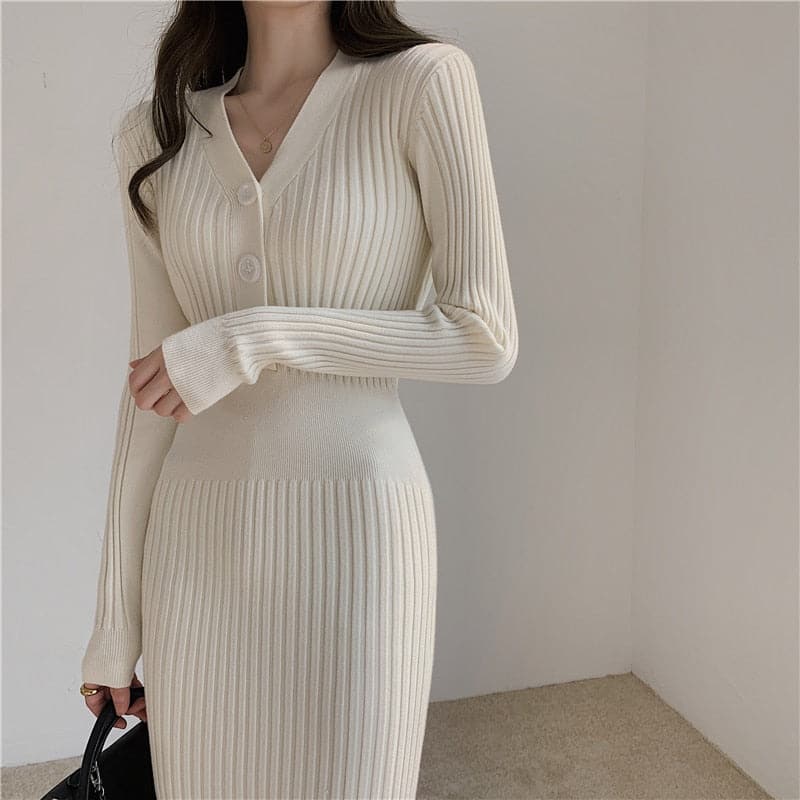Slim Knitted Long Sleeve Sweater Dresses