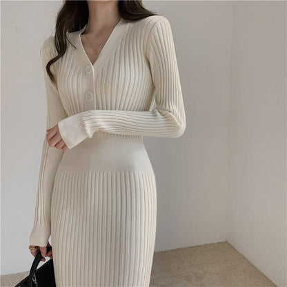 Slim Knitted Long Sleeve Sweater Dresses