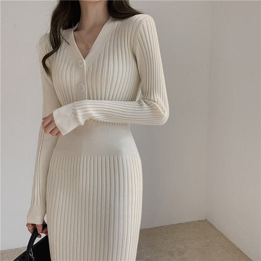 Slim Knitted Long Sleeve Sweater Dresses