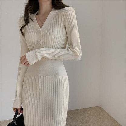 Slim Knitted Long Sleeve Sweater Dresses