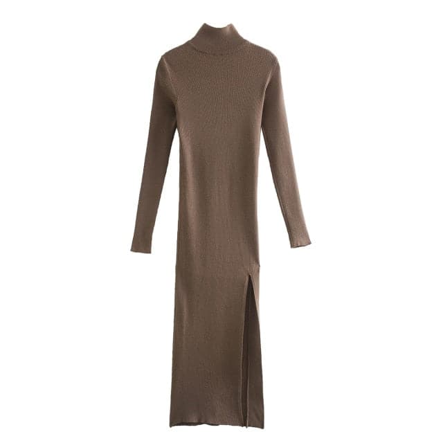 Dressbetty - Long Sleeves High-neck Elastic Midi Dress