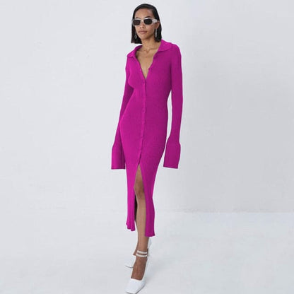 Knitted V Neck Dress Sweater