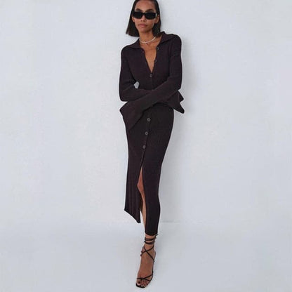 Knitted V Neck Dress Sweater