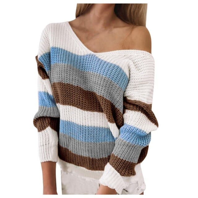 Dressbetty - Long-sleeved V-neck Loose Stitching Sweater