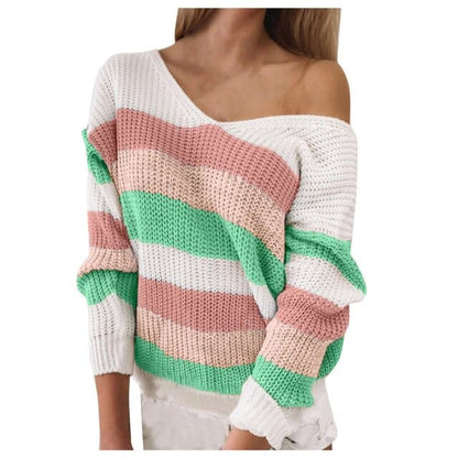 Dressbetty - Long-sleeved V-neck Loose Stitching Sweater