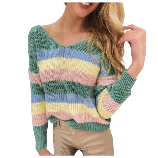 Dressbetty - Long-sleeved V-neck Loose Stitching Sweater