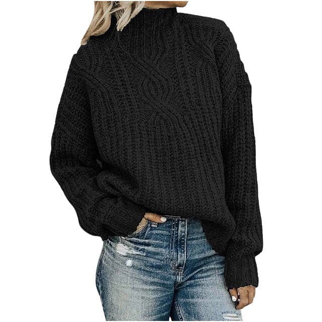 Dressbetty - Turtleneck Jacquard Sweater Loose Long Sleeve Temperament Commute Knitted Pullover Top Pull