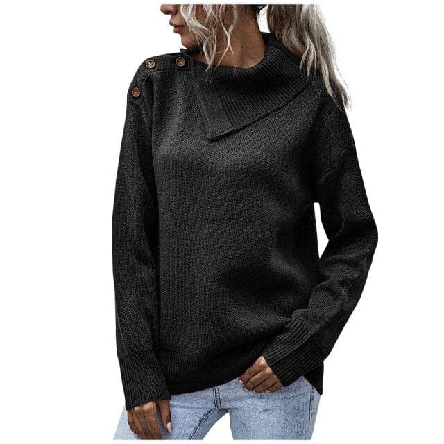 Dressbetty - Winter Warm Color Button Turtleneck Causal Loose Long Sleeves Socket Sweater Pullovers Tops Pull Femme