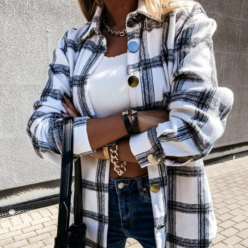 Dressbetty - Long Sleeve Plaid Jacket Autumn Winter Oversized Coat Loose Outwear Top