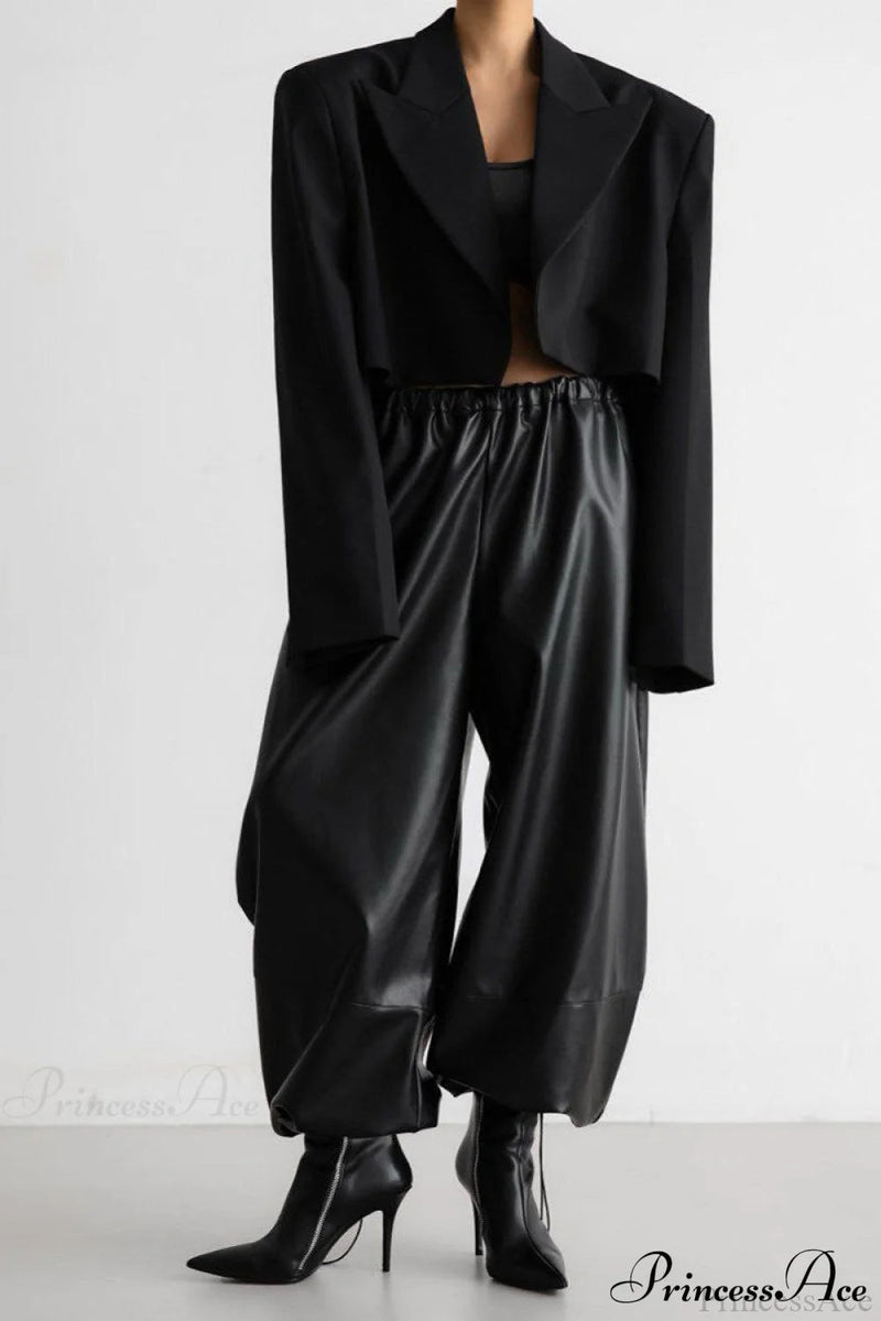 Pu Leather Loose Harem Drawstring Pants