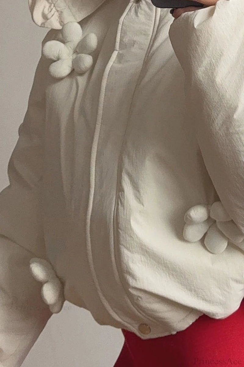 Puffer Hooded Flower Trim Coat