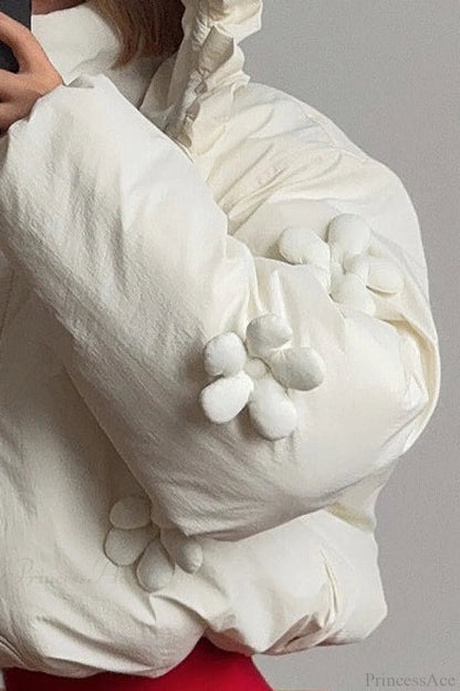 Puffer Hooded Flower Trim Coat
