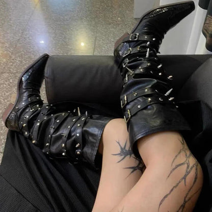 Punk Rivet Tall Chunky Gothic Boot
