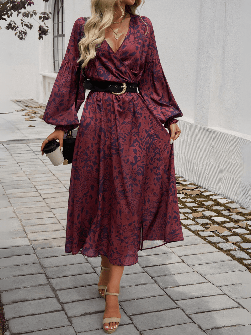 Lisette V-neck Print Tiered Maxi Dress - Purple